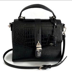 ALDO Women Croc Embossed Crossbody Satchel Purse Adjustable Strap Lock & Key NEW